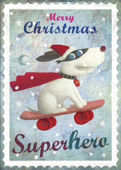 Merry Christmas Super Dog Pack of 5 Greeting Cards